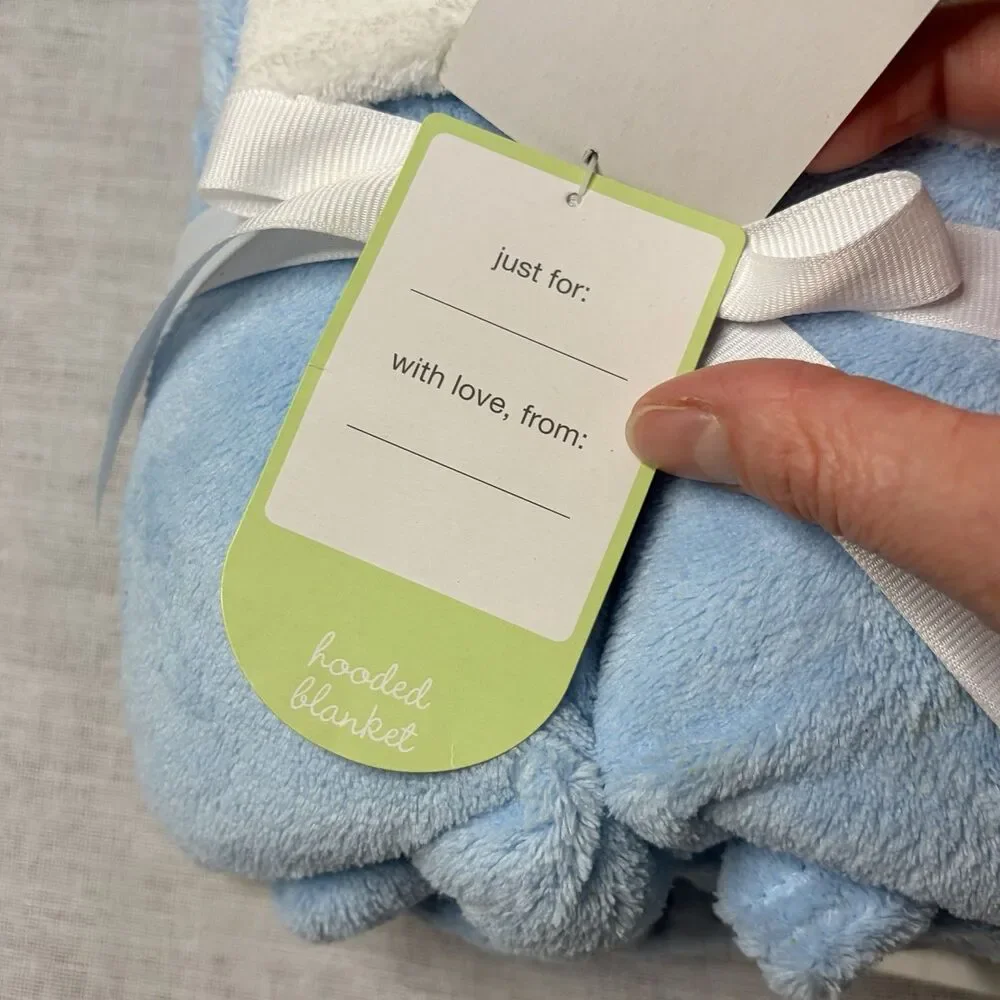 Carters Hooded Blanket 36”x36” Blue Bear Baby Boy Nursery Infant Shower Gift NWT